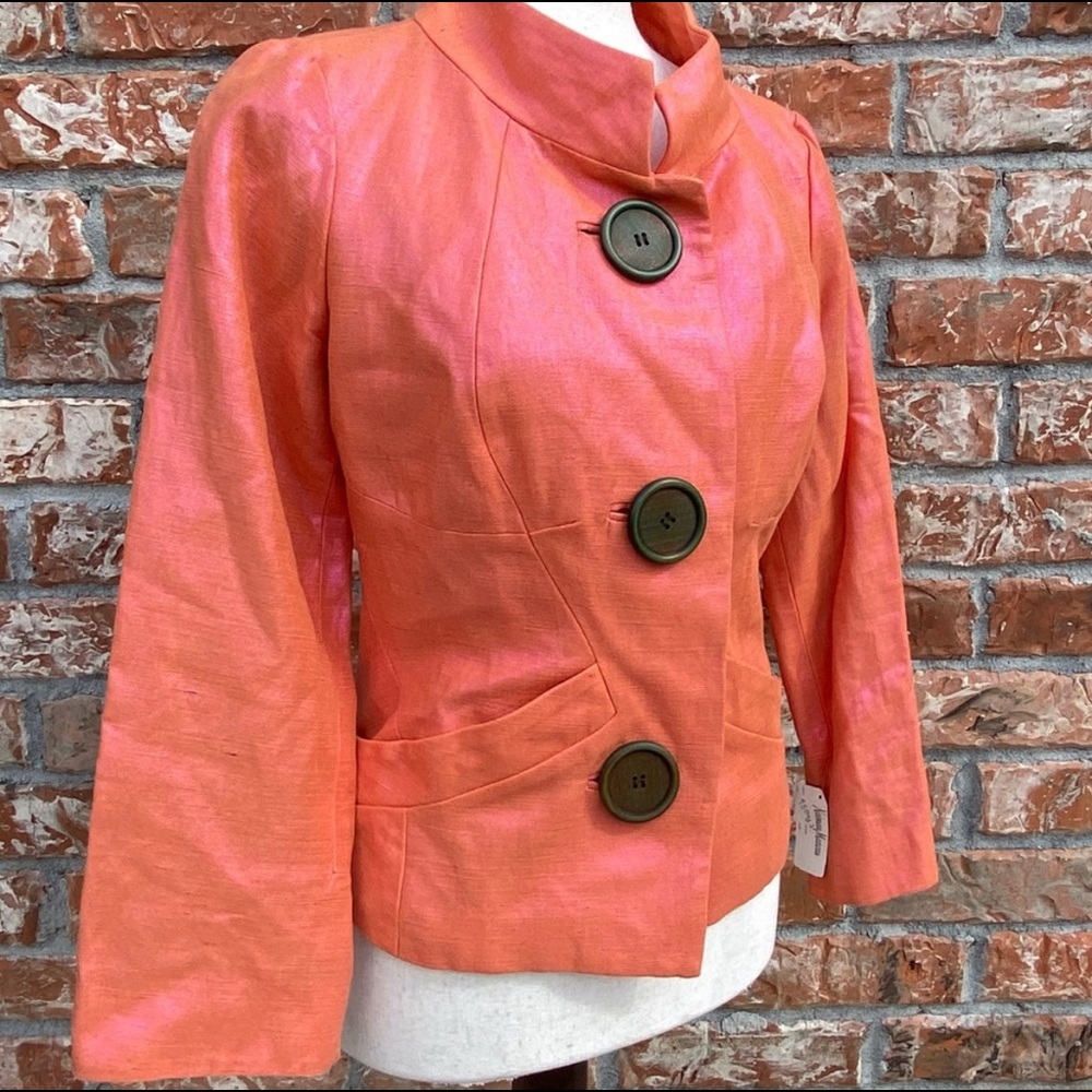 Tracy Reese (Neiman Marcus) NWT orange linen blend coat with pink sheen / 8 - Picture 4 of 9
